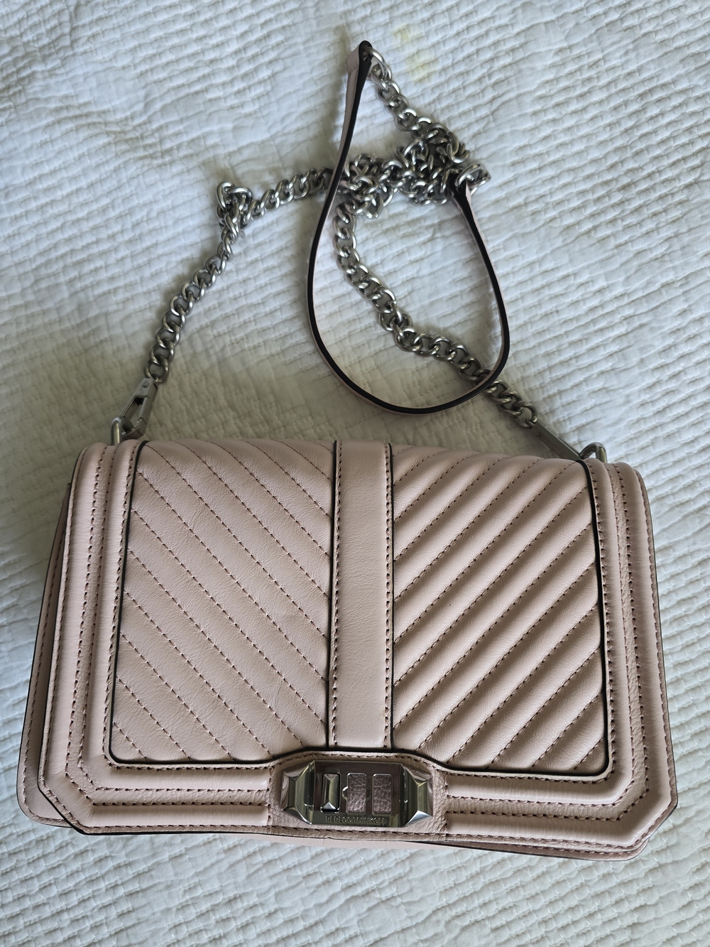 Quilted Pink Leather Chain Crossbody Shoulder Bag